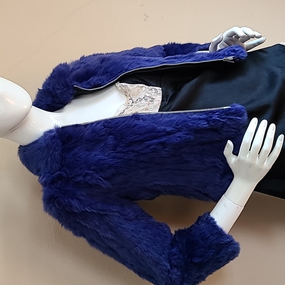 Y2K Purple fur jacket, genuine rabbit fur, zip up, size 10 - Picture 2 of 6